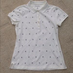 Vintage Nautica fitted white polo with anchors M